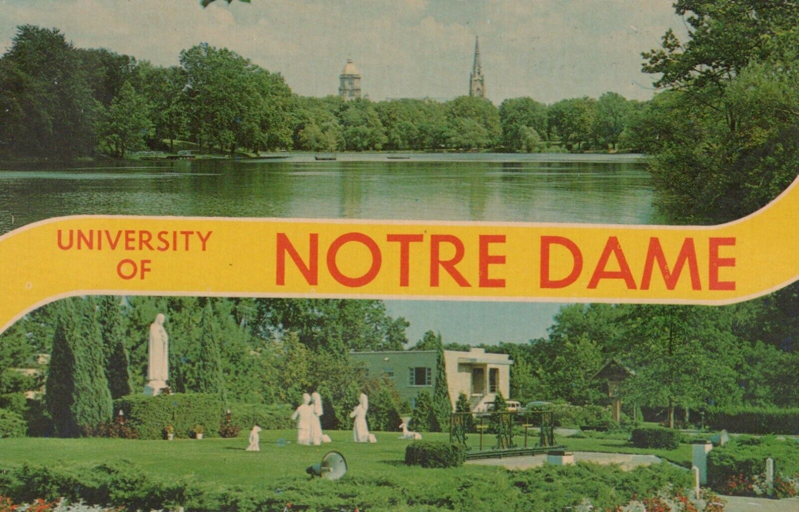 University Of Notre Dame Indiana Lady Of Fatima Shrine Vintage Chrome Post Card