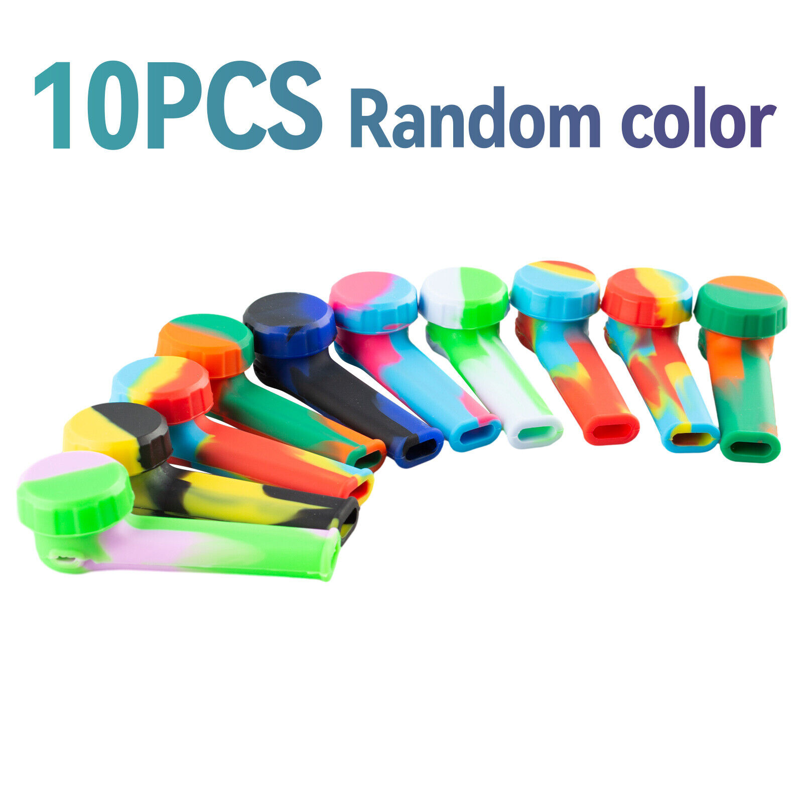 10pc 3.4'' Mini Silicone Smoking Hand Pipe with Metal Bowl &Cap Lid Pocket Pipe.