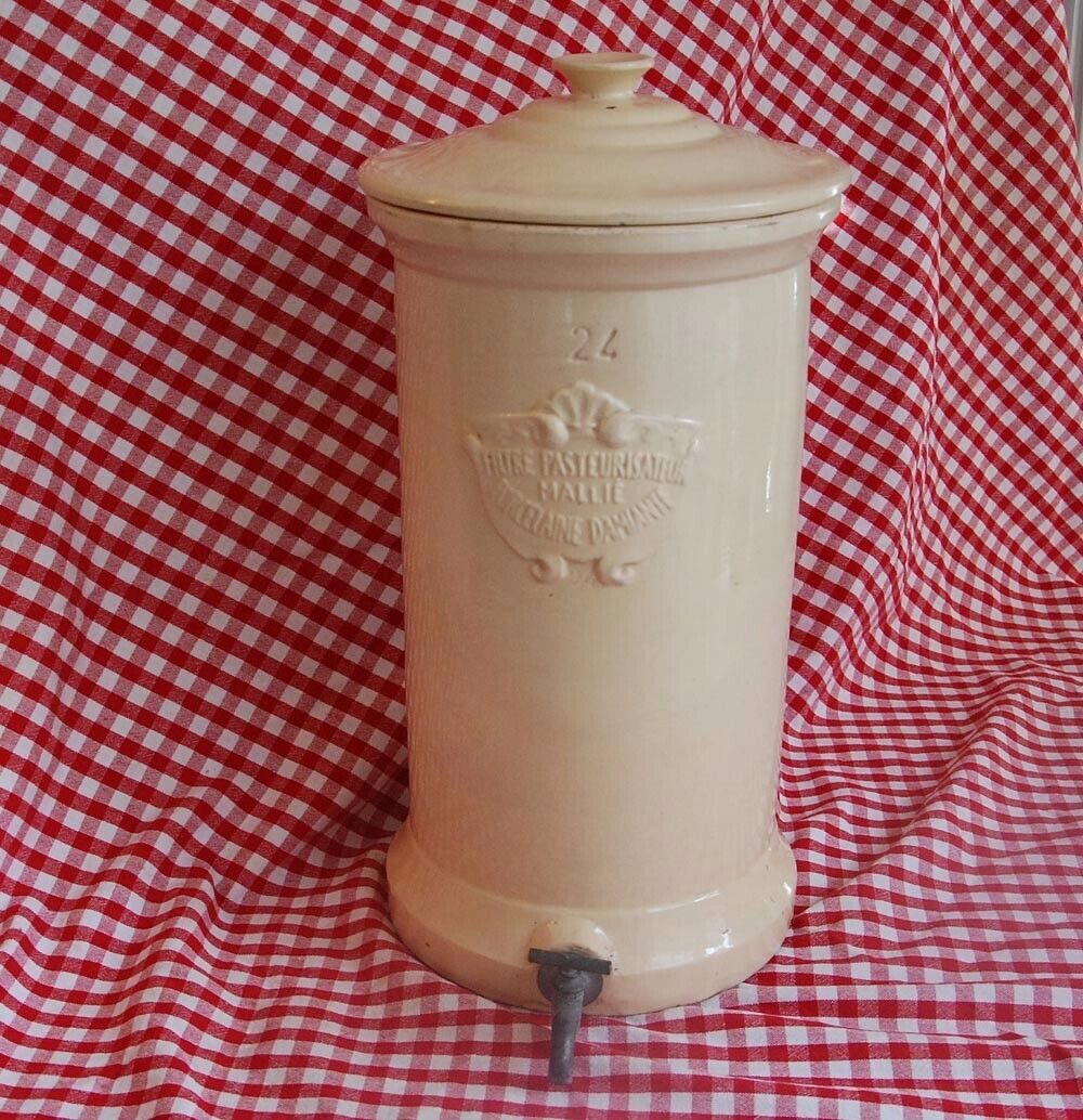 RARE FRENCH ANTIQUE YELLOW WARE FILTERED WATER DISPENSER MALLIÉ PASTEURIZER