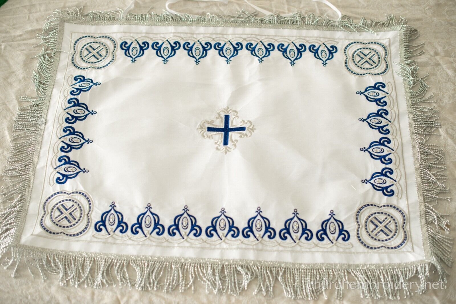 Orthodox Church Traditional Chalice Covers Set - White BLUE silver