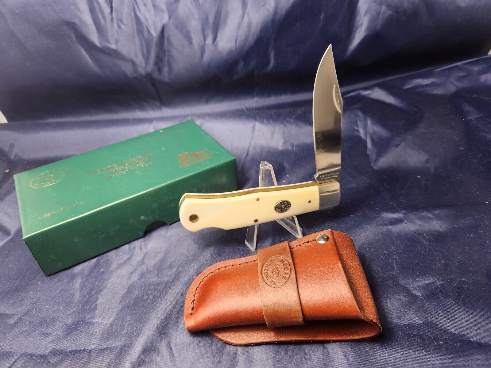 Moore Maker USA  5106 LB Single Blade Lockback Large Trapper Knife Genuine BONE