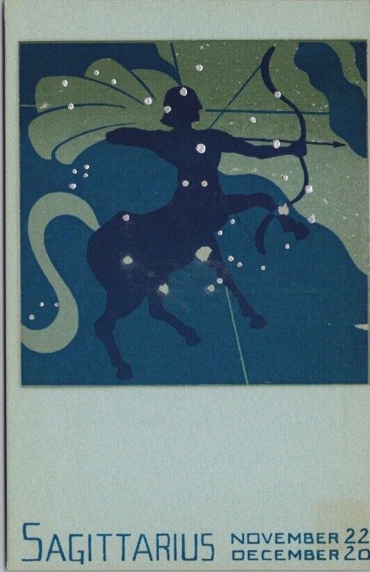 Vintage SAGITTARIUS Zodiac Birthday Greetings Postcard Sheehan / Screen-Printed