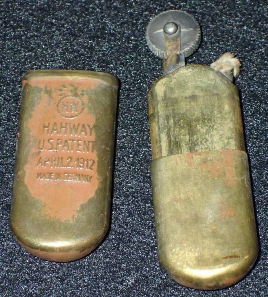 WWI Brass Trench Pocket Lighter 'HAHWAY' Apr 2 1912 Pat. Made in Germany, Early