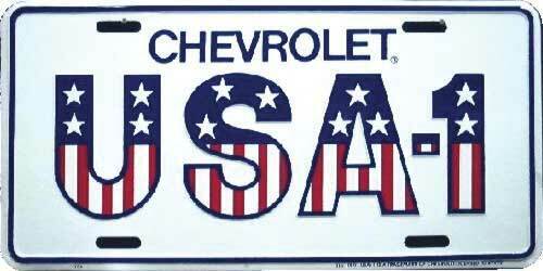 Chevrolet USA-1 Embossed Metal License Plate / Sign
