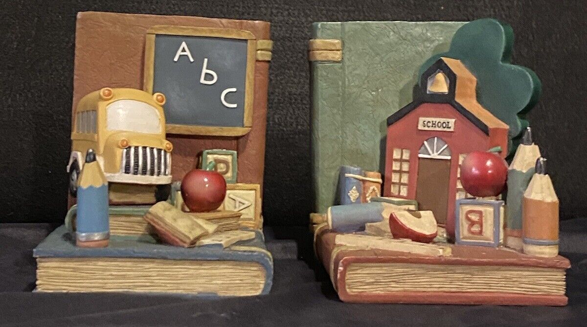 Vintage Teacher ABC School House Themed Collectable Heavy Book Ends For Teacher