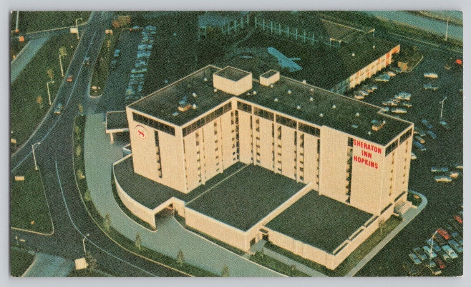 Sheraton Inn Hopkins Postcard Aerial View 1970s Hopkins International Airport