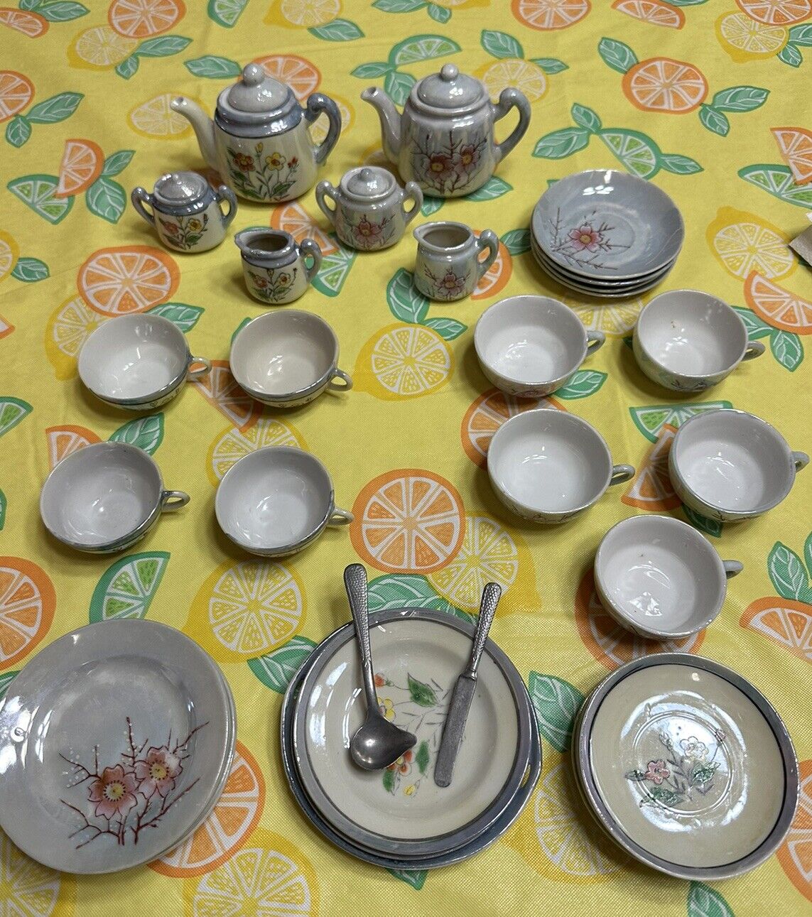 Antique Hand Painted Child’s Porcelain China Lusterware Tea Set from Japan