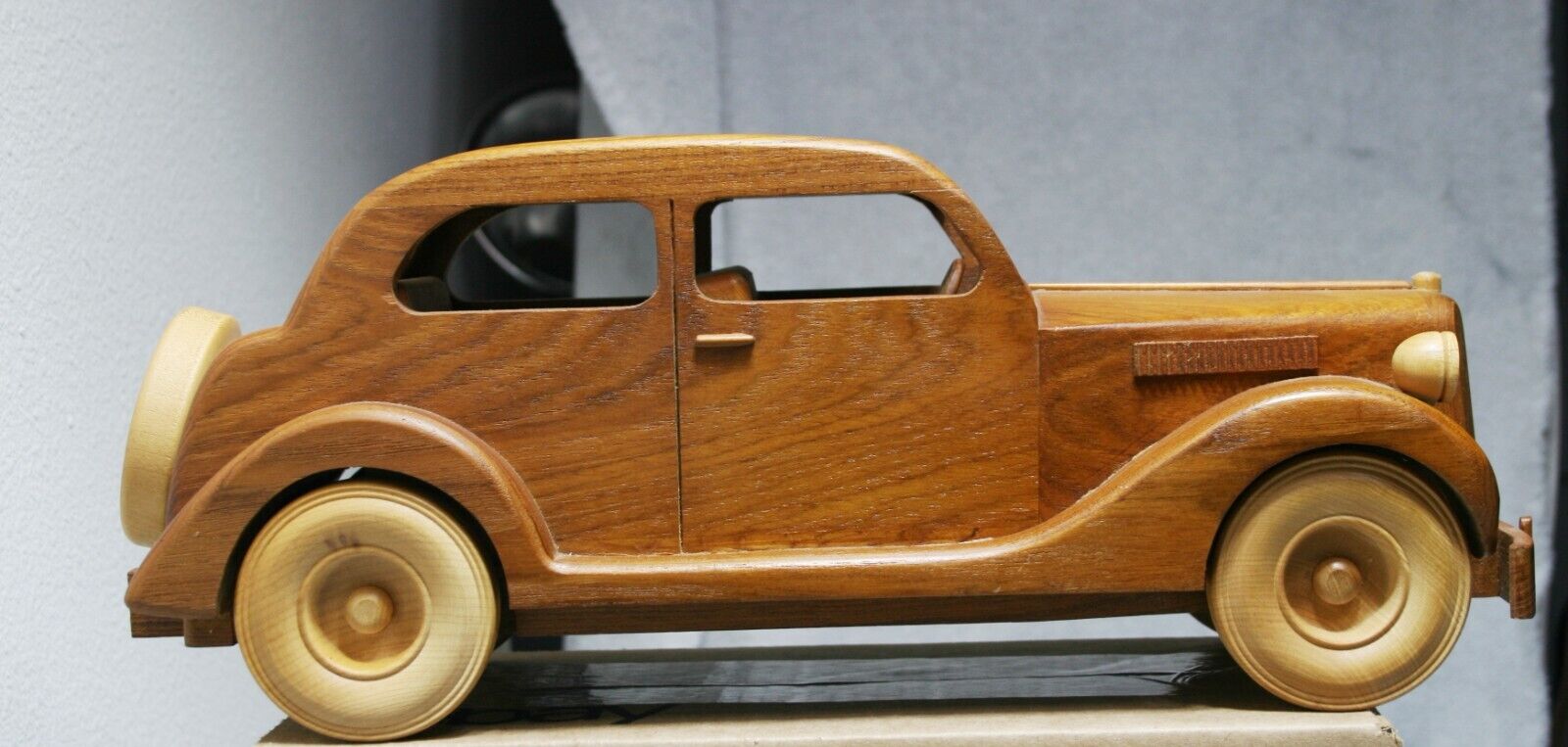 VTG Handmade ROADSTER Wood Model Car Wheels Spin 16” Artist Stamped