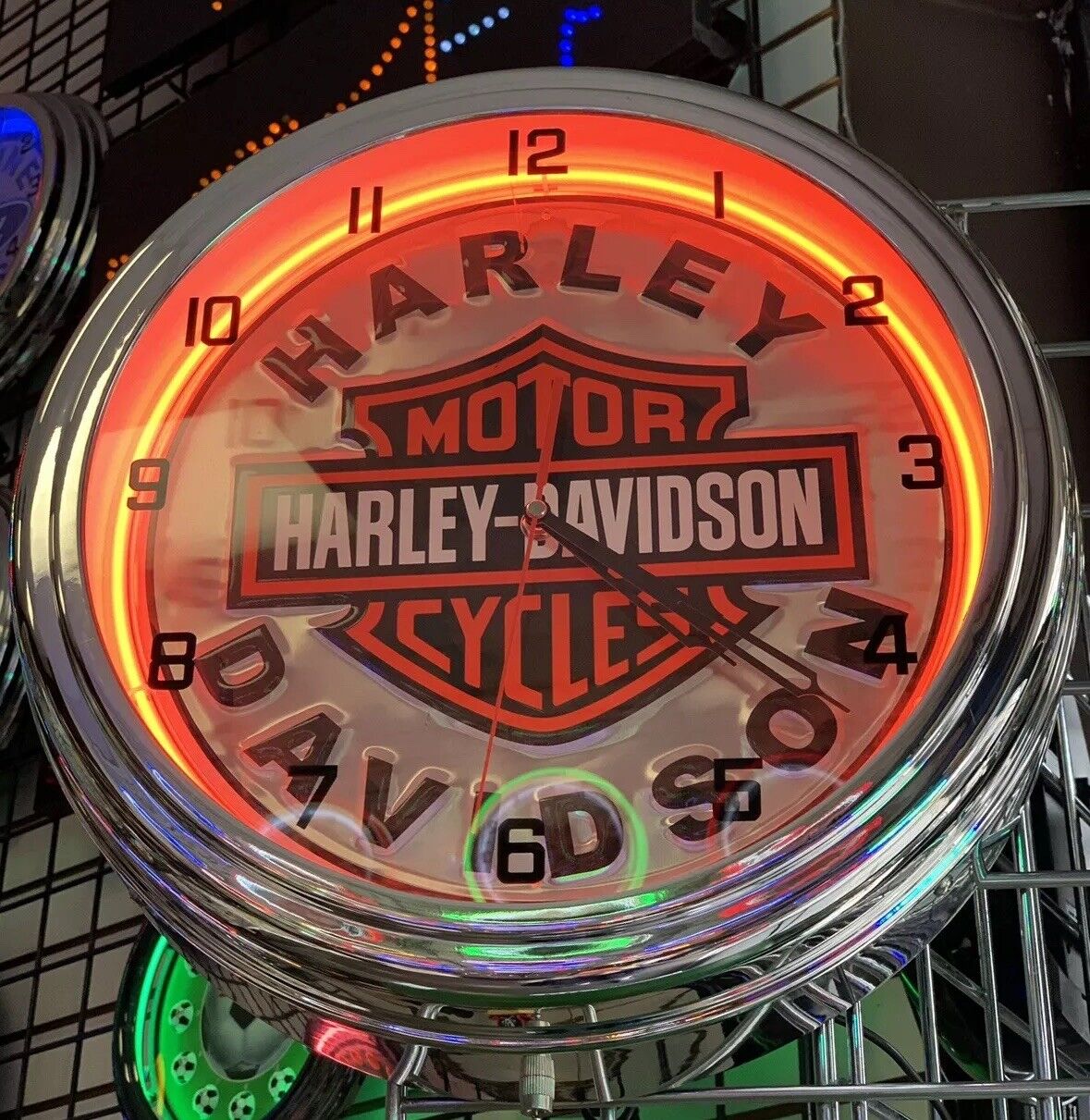 Harley Davidson Single Neon Red Wall Clock Car Truck Automotive Sign