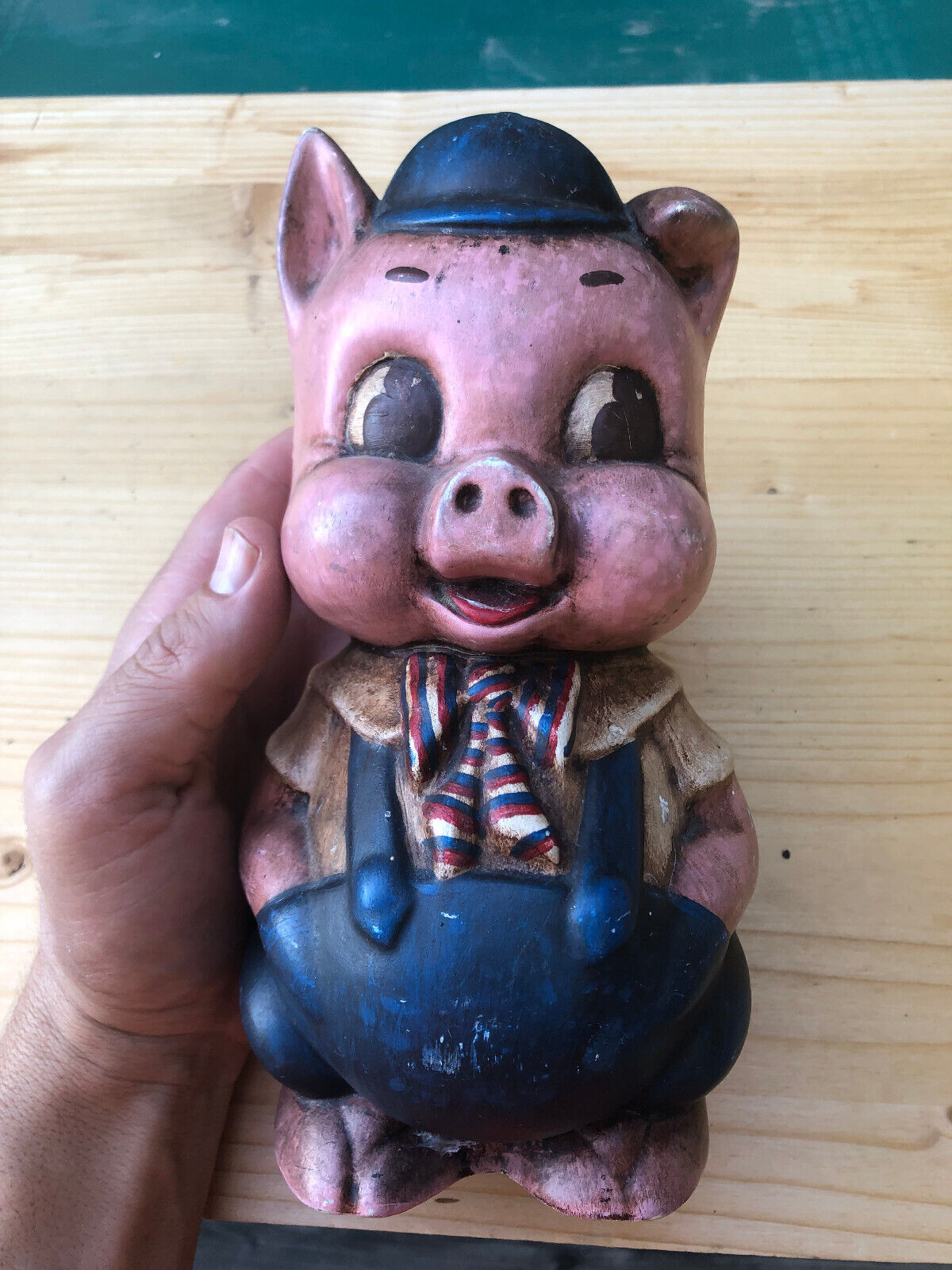 Vintage 1973 Hand Made Piggy Bank by Sharon May Ceramic Sculpted Clay Art Swine