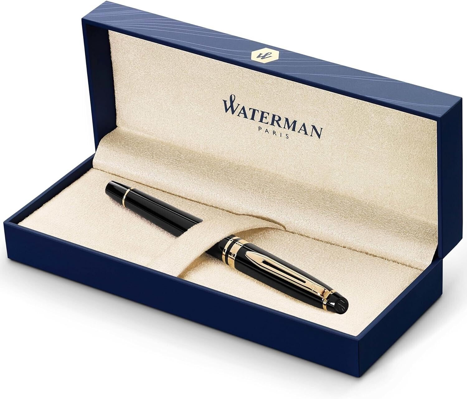 Waterman Expert Fountain Pen, Gloss Black With 23k Gold Trim and Gift Box (Fine)