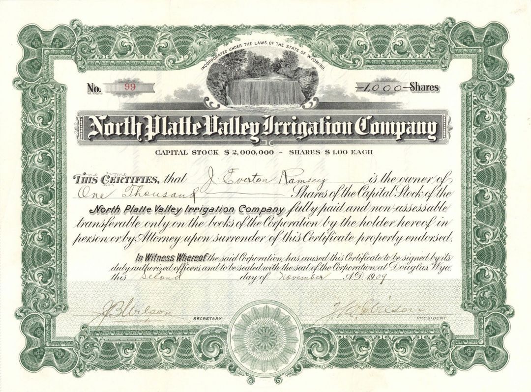 North Platte Valley Irrigation Co. - Stock Certificate - General Stocks