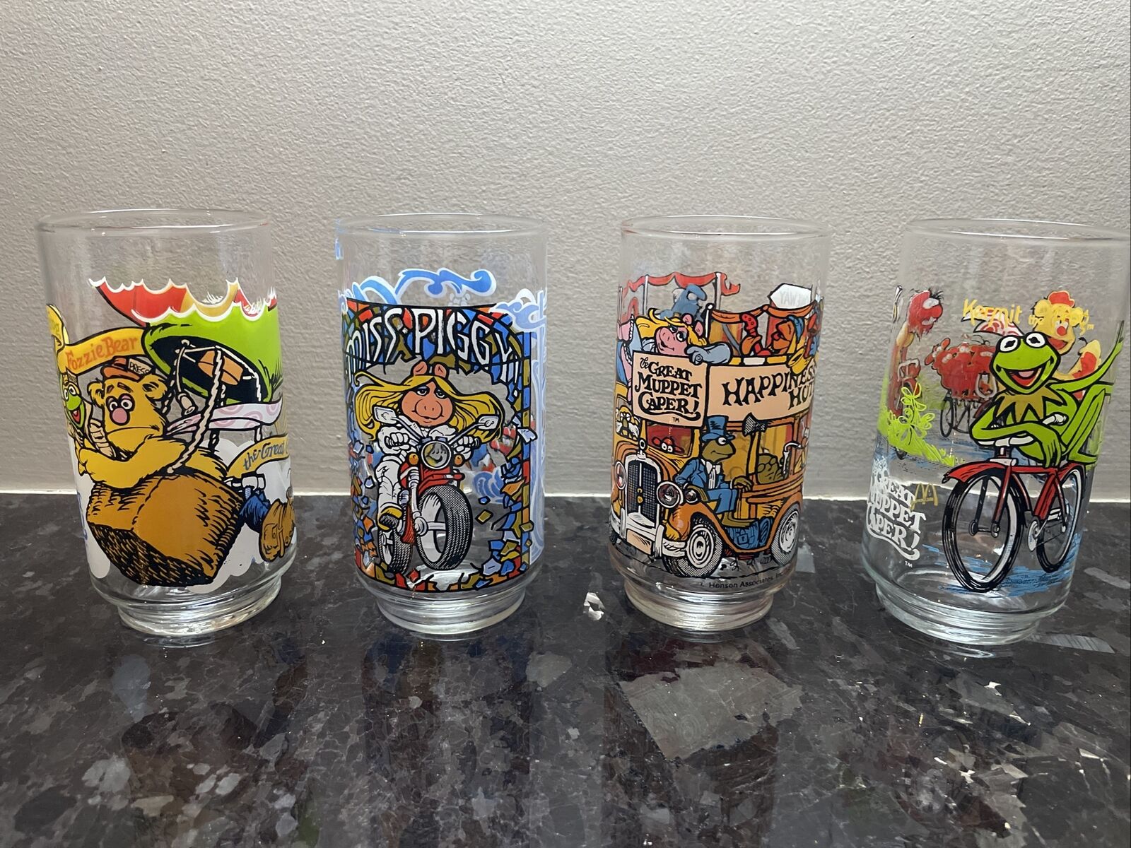 Vintage 1981 The Great Muppet Caper McDonald\'s Complete Glasses Set of 4