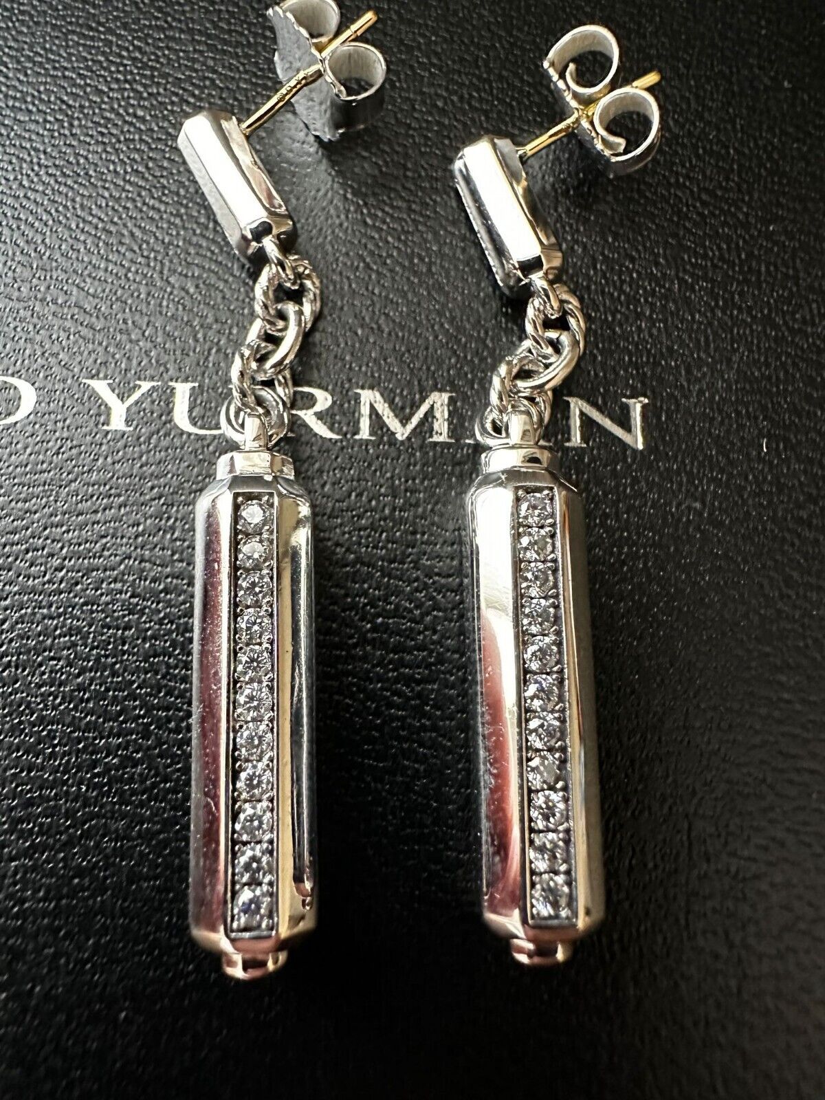 David Yurman Sterling Silver Lexington Drop Earrings with Pave  Diamonds 