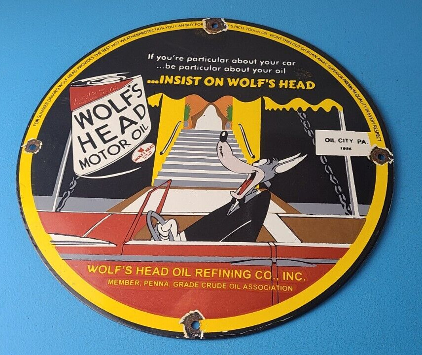 Vintage Wolfs Head Motor Oil Porcelain Sign - Gas Pump Station Pennsylvania Sign