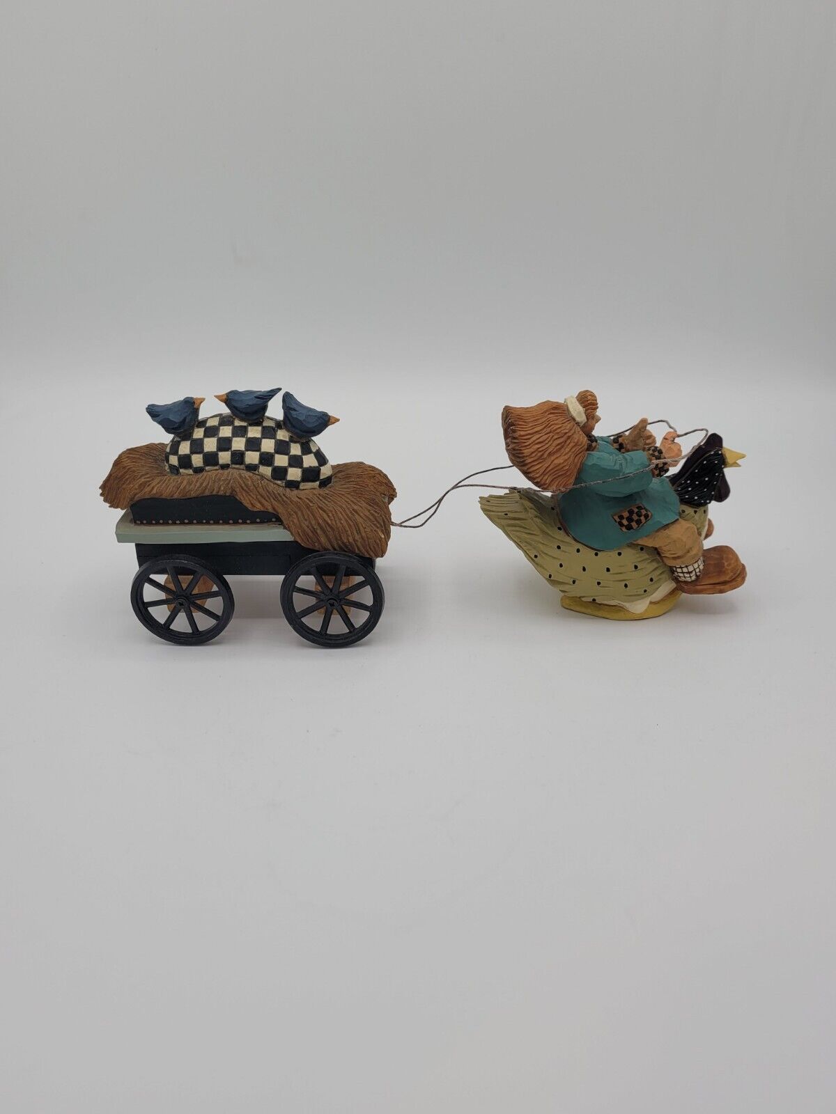 Williraye Figurine Girl Riding Chicken Pulling Egg Cart Folkart Whimsical WW2734