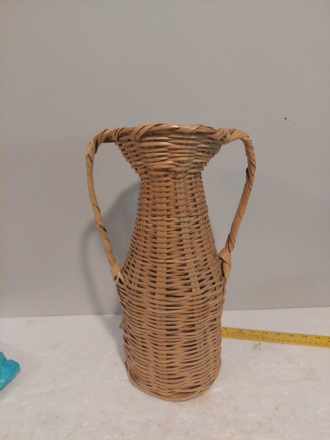 Tall Vintage Wicker Rattan Vase Basket  Boho 60’s/70’s Chic 2 Handled Basket
