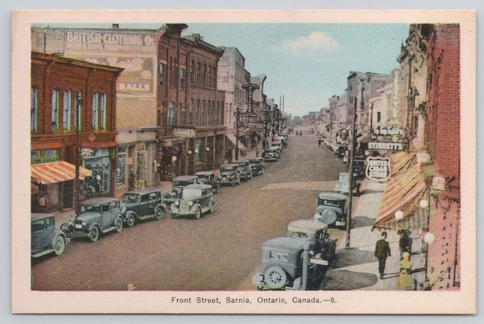 Sarnia Ontario Canada Front Street Vintage Cars Cigar Furniture Stores Postcard