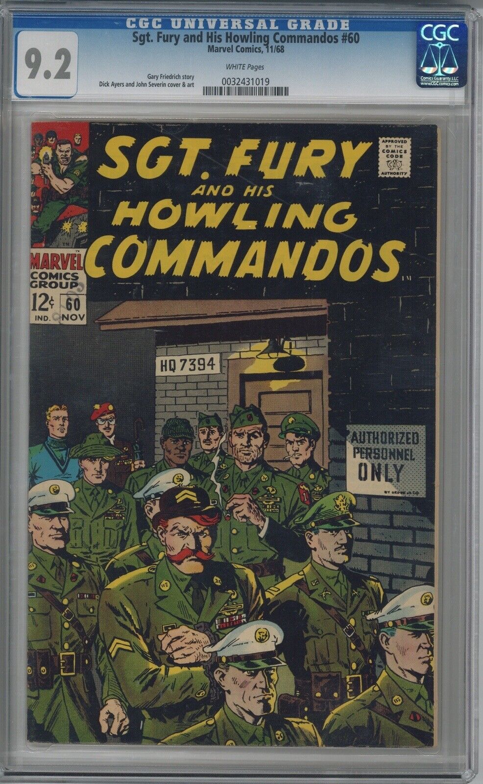 SGT. FURY AND HIS HOWLING COMMANDOS #60 CGC 9.2 NM- Unpressed Silver Age 1968