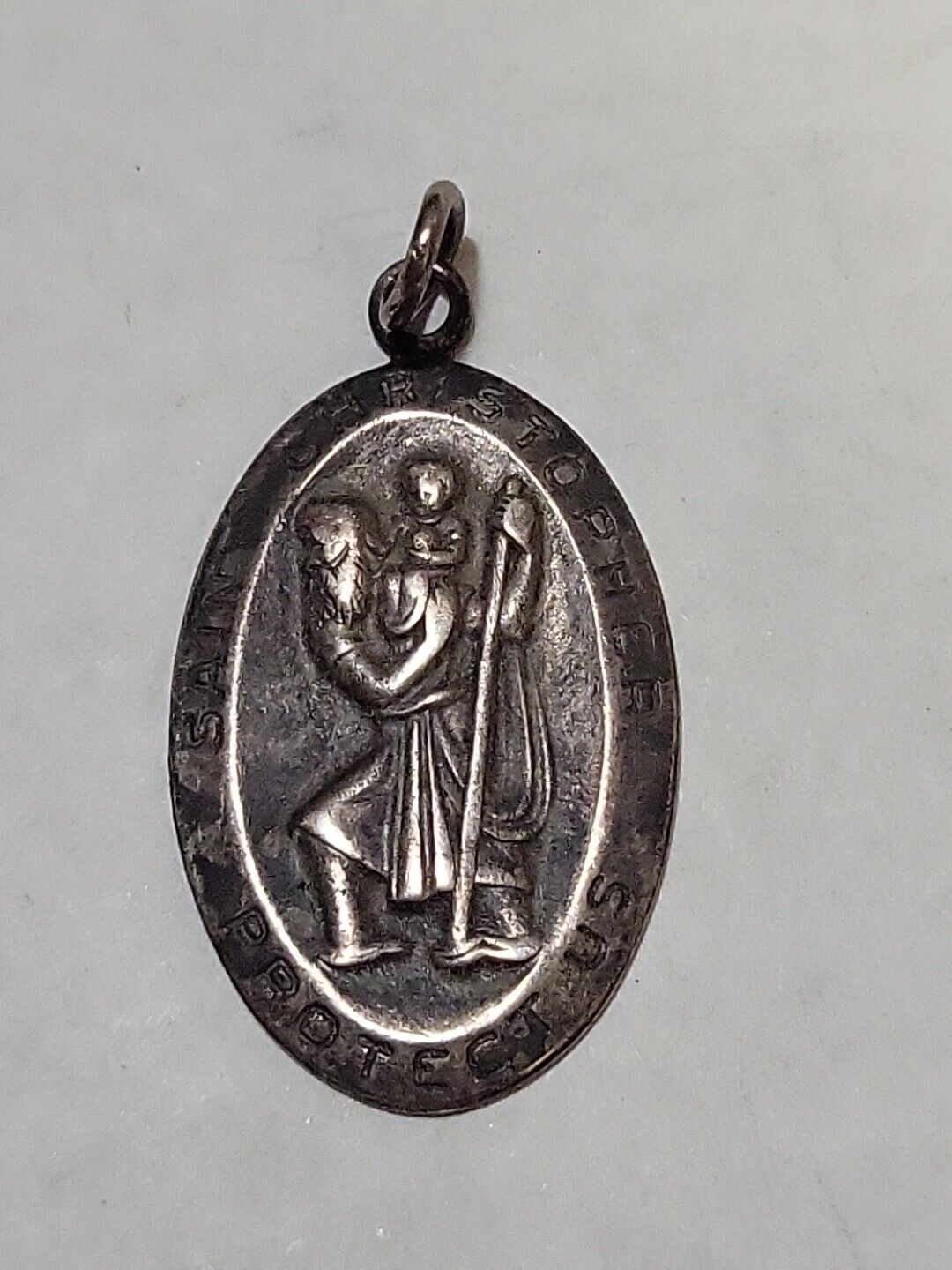 Vintage Sterling Silver Saint Christopher Pendent Ppc Protect Us