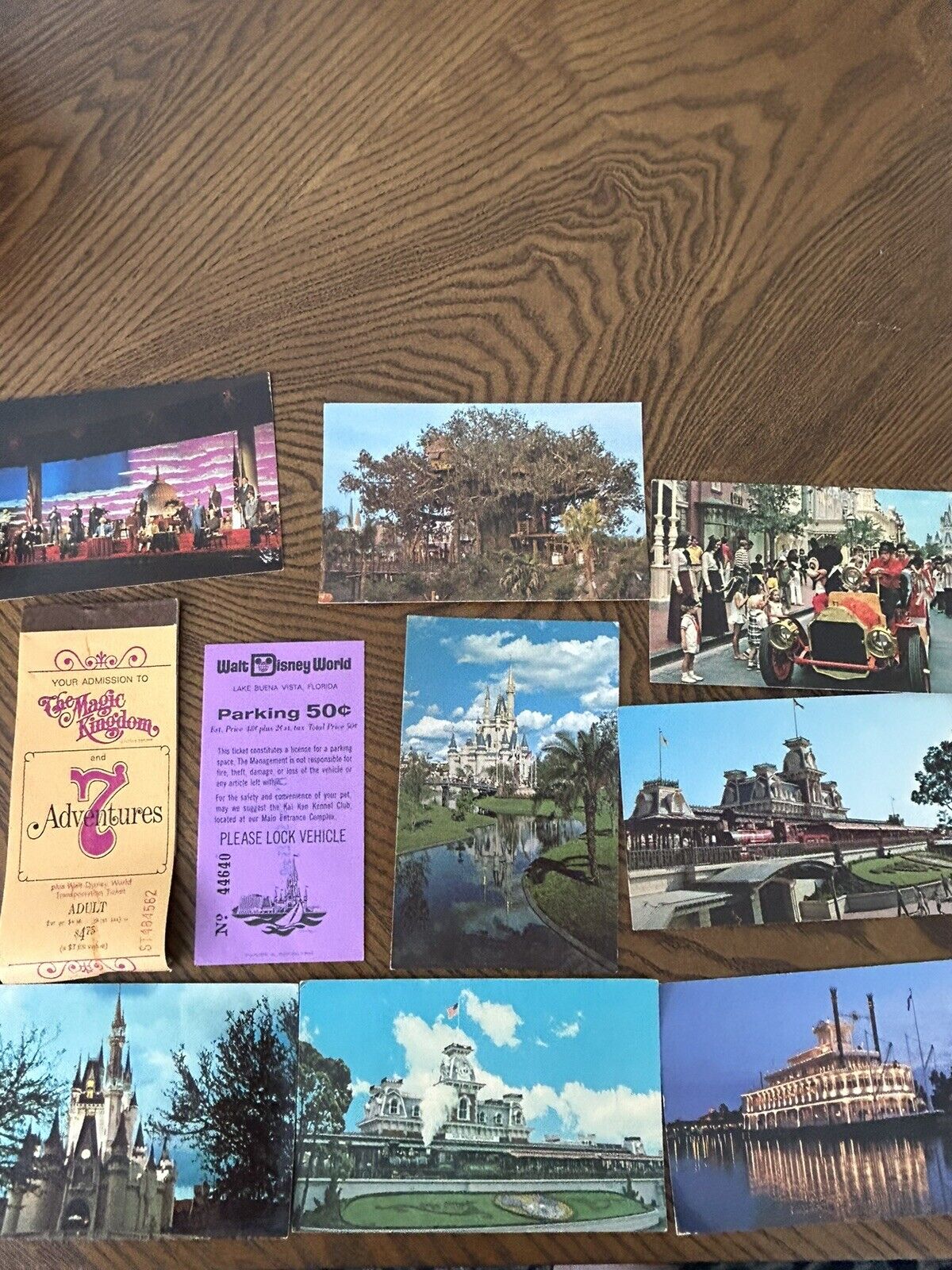 Vintage Lot Of Disney World Postcards, Parking Ticket, Used Ticket Book