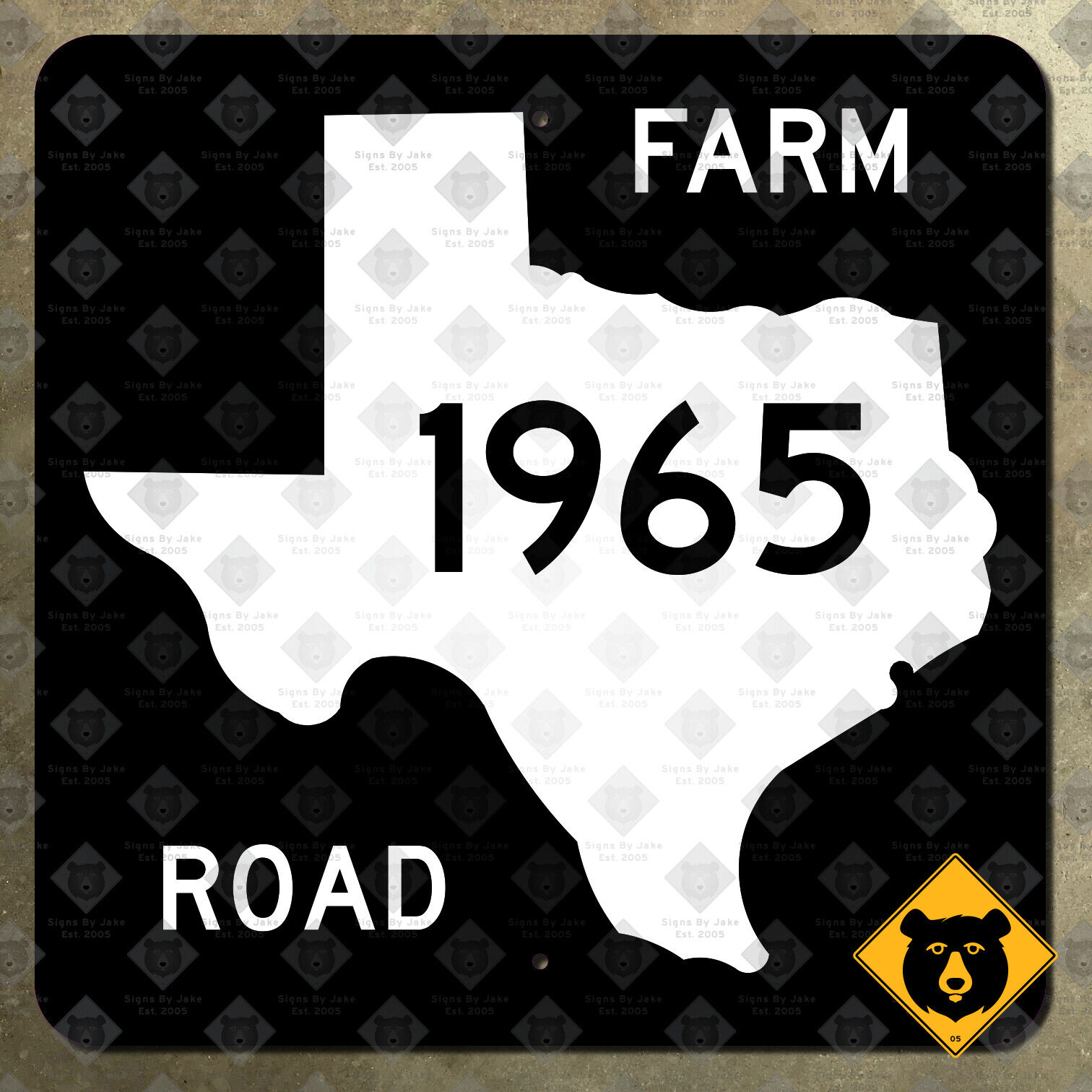 Texas farm to market route 1965 state highway marker road sign map 1965 12x12