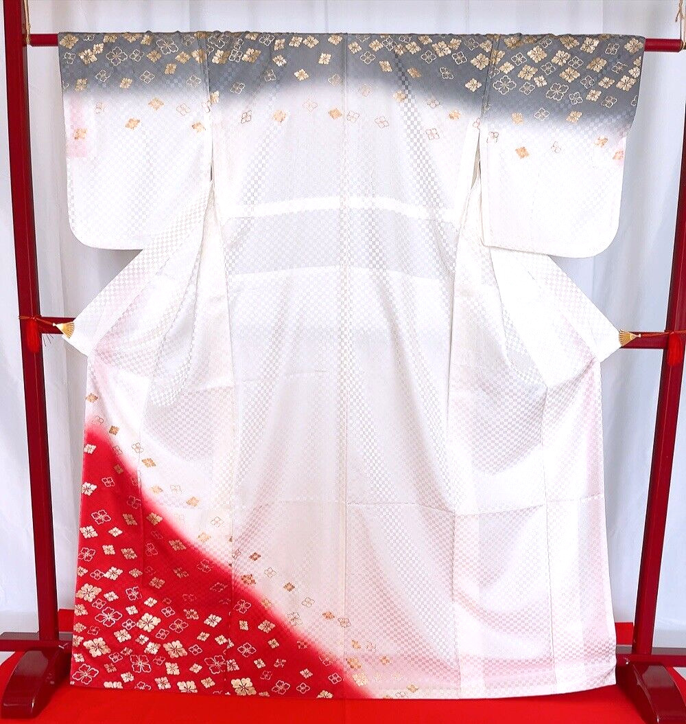 Japanese Kimono “Houmongi” Pure Silk/Gold/White/Red/Japanese tradition