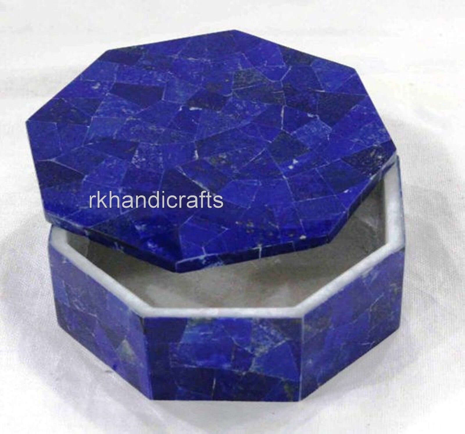Octagon Marble Jewelry Box Random Work Lapis Lazuli Stone Anklet Box for Sister