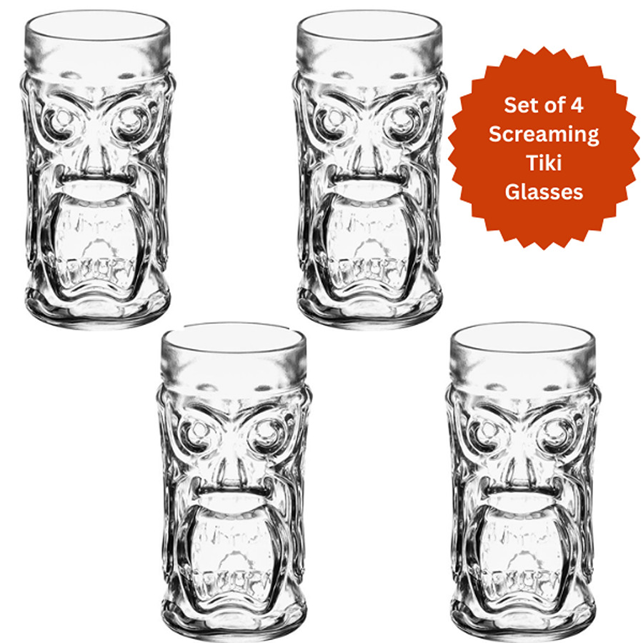 Set of 4 Anchor Hocking Glass Screaming Tiki Glasses