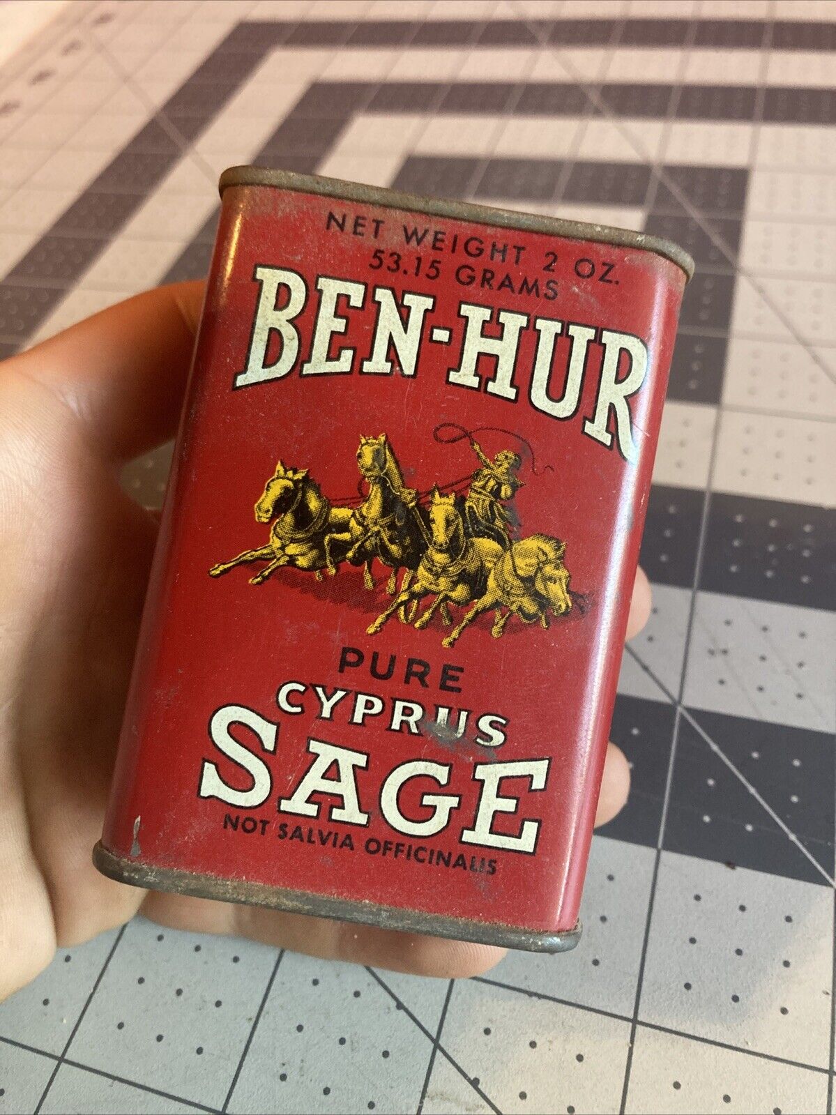 Vintage Ben-Hur Pure Cyprus Sage Empty 2oz Tin
