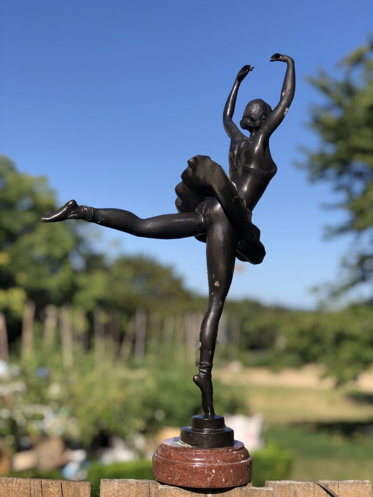 VTG  Cast Bronze Sculpture Ballerina Dancer Statue Figure Marble Base-France