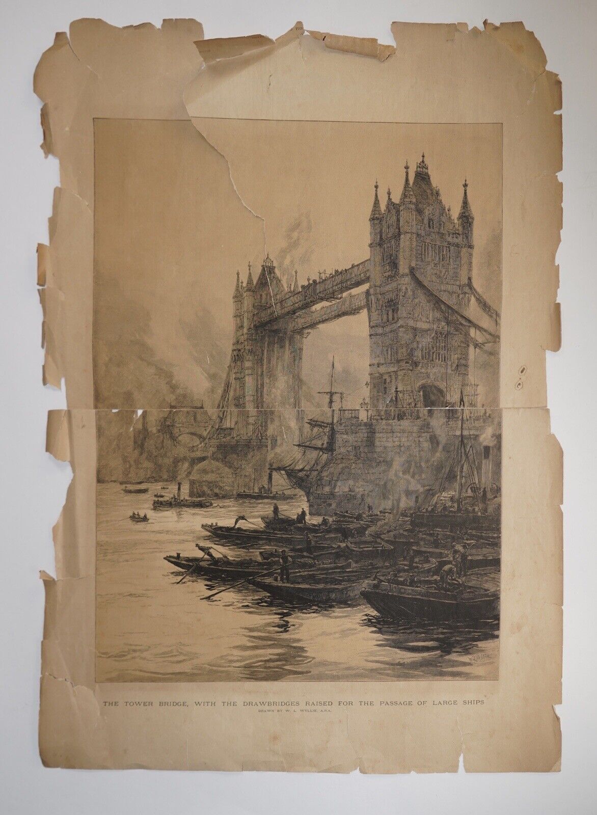 1894 The British Graphic Weekly Art Litho Insert “The Tower Bridge” (23”x16.25”)