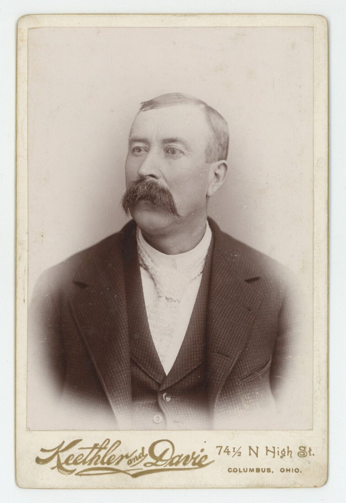 Antique Circa 1880s Cabinet Card Handsome Man With Large Mustache Columbus, OH