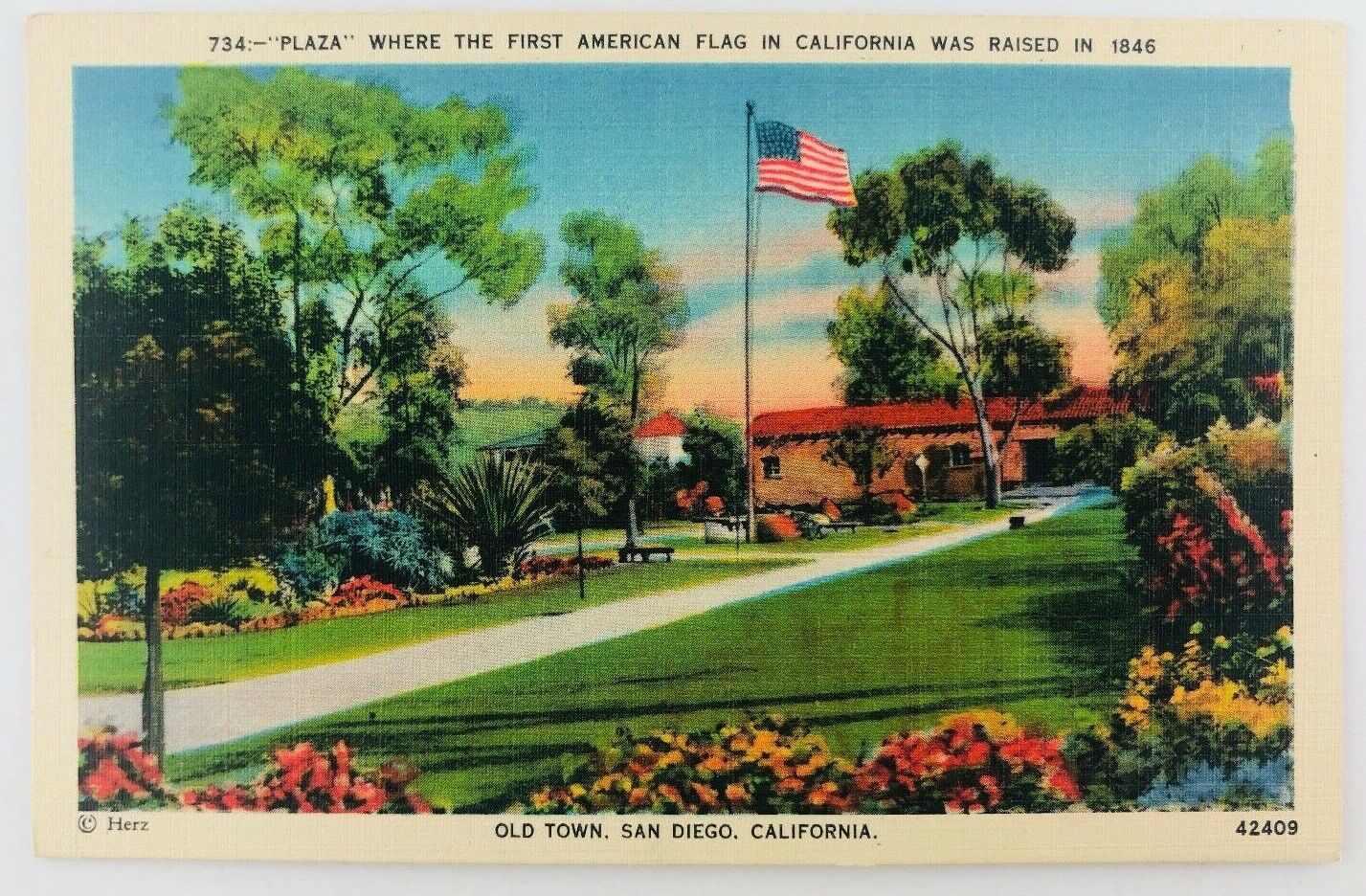 Vintage San Diego California CA Old Town Plaza San Diego Linen Postcard 