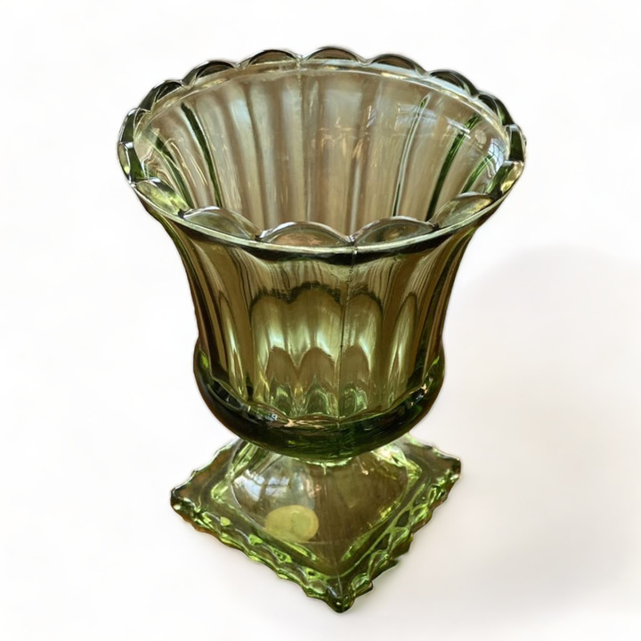 Vintage Lenox Glass Footed Pedestal Vase (Fluted Olive Green Avocado Retro)