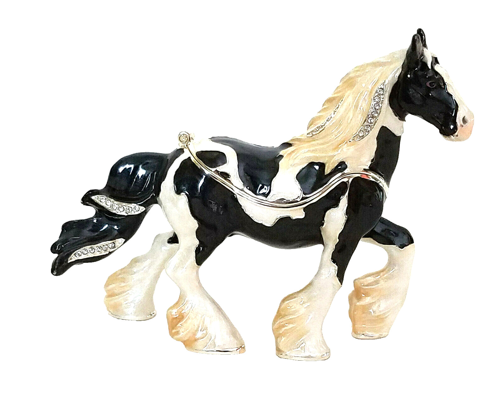 Gypsy Vanner Horse Hinged  Trinket / Jewelry Box Pewter Bejeweled Kingspoint 