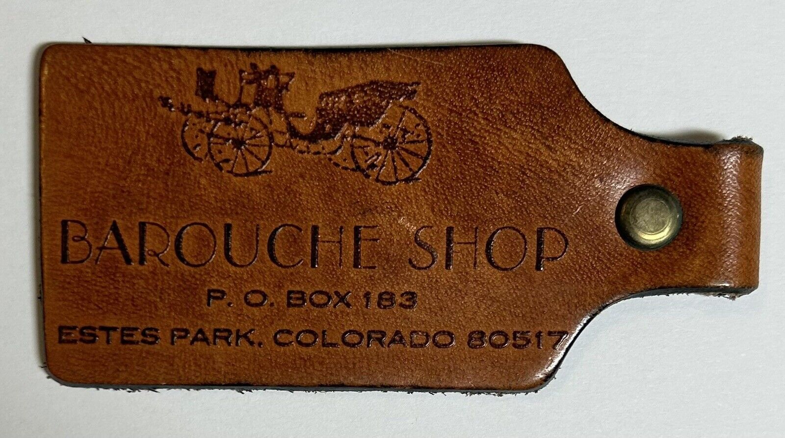 Barouche Shop Estes Park, Colorado Leather Tag, Keychain
