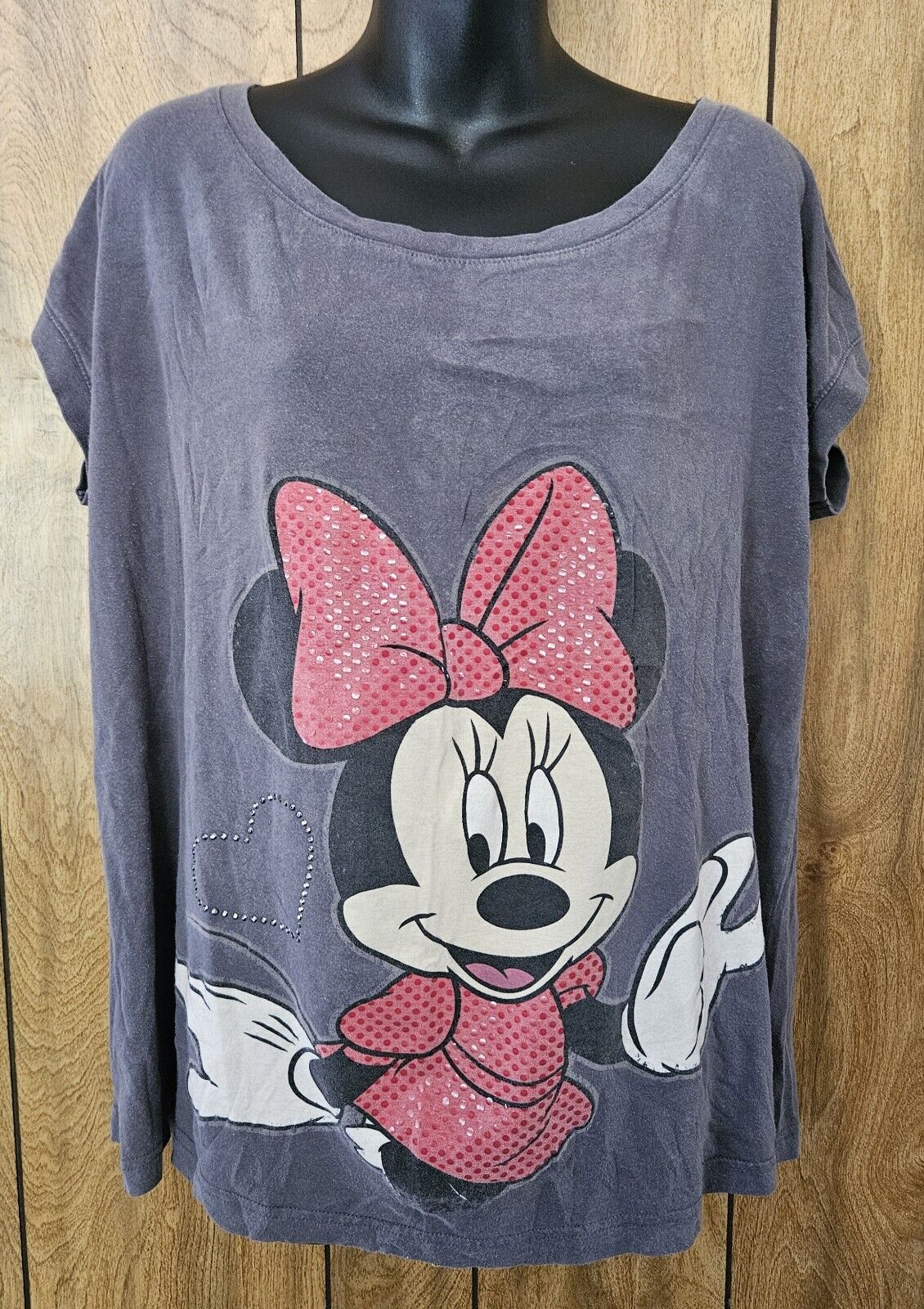 Vtg Womens Minnie Mouse T Shirt Front And Back Graphic Distressed Black Sz 18/20