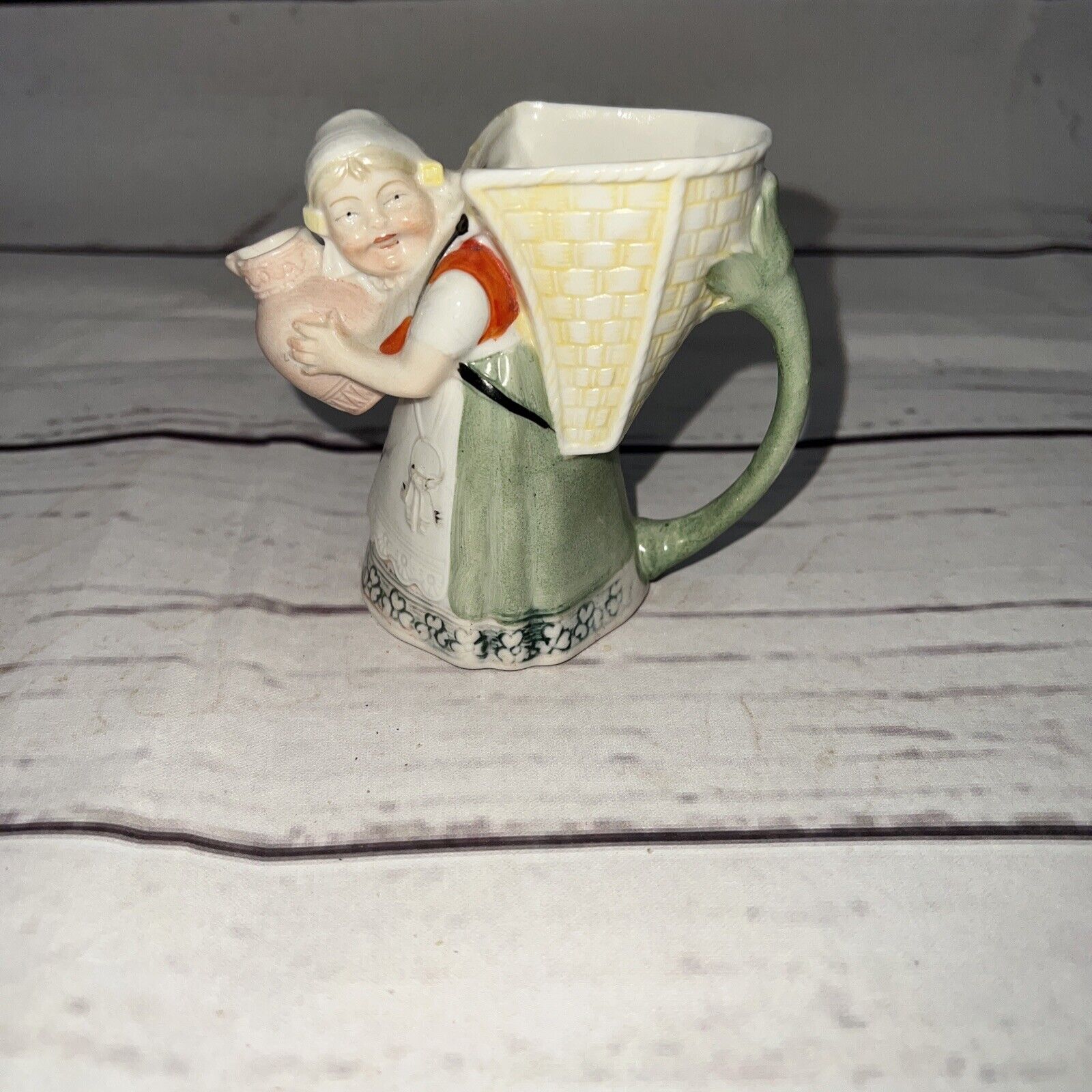 Vintage Antique Shafer & Vater Dutch Apron Girl w/ Milk Pitcher