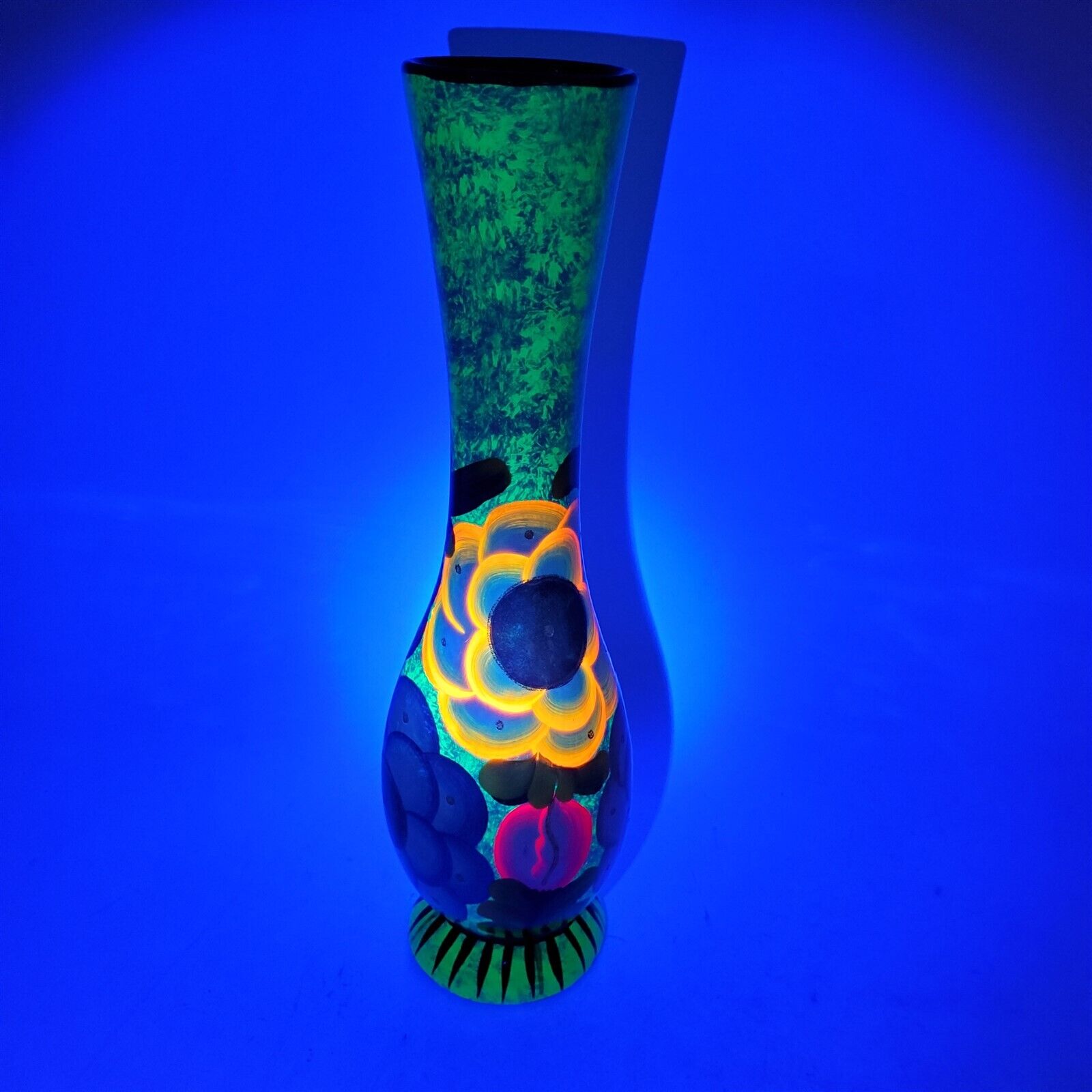 Hand painted UV Reactive Neon Colors Floral Talavera Vase 14\
