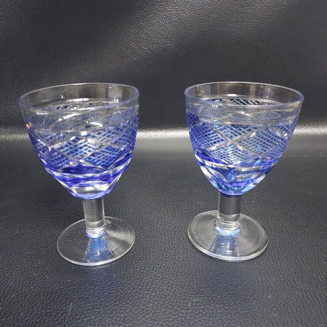 Edo Kiriko Pair Glass Blue