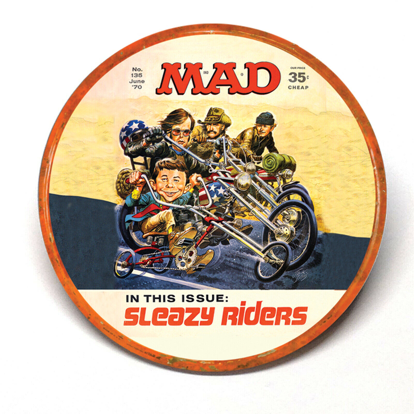 Mad Magazine Sleazy Rider Advertising Pocket Mirror Retro Style