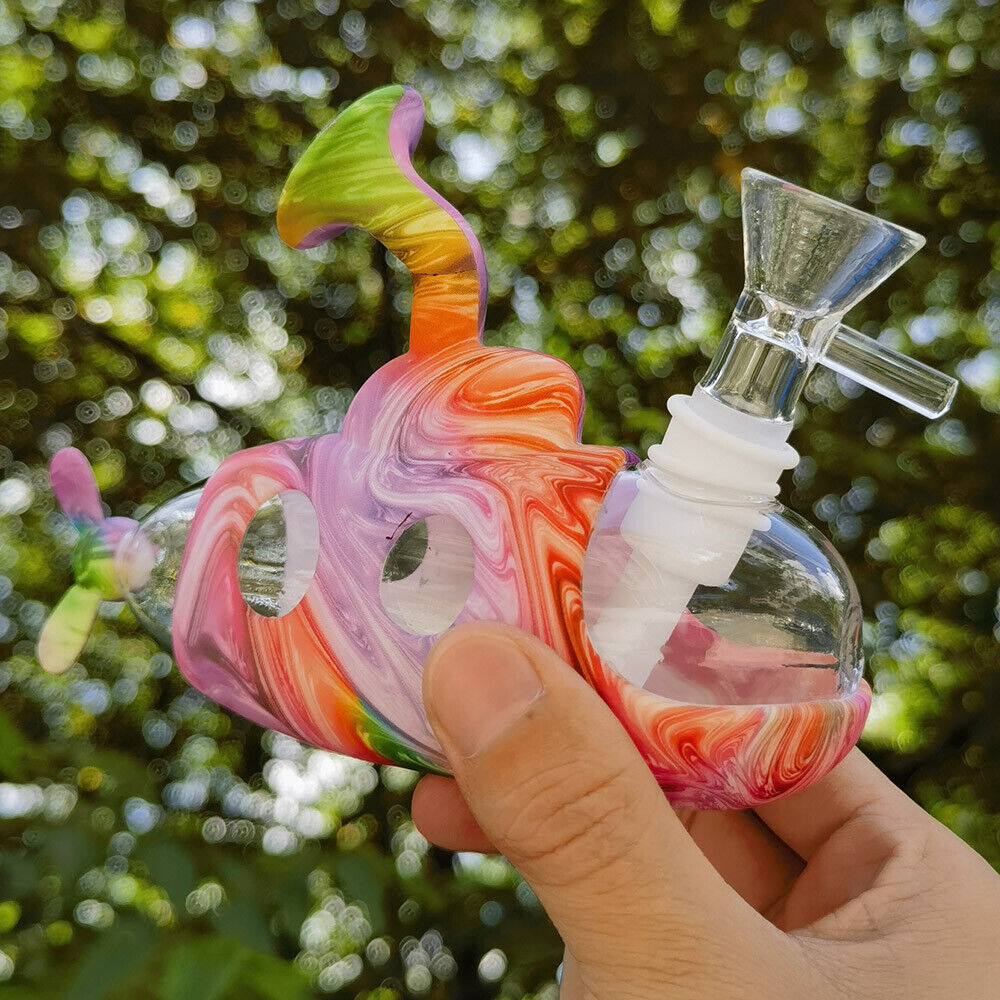 4.9 Inch Glass Bong Colorful Silicone Submarine Smoking Hookah Water Pipe + Bowl