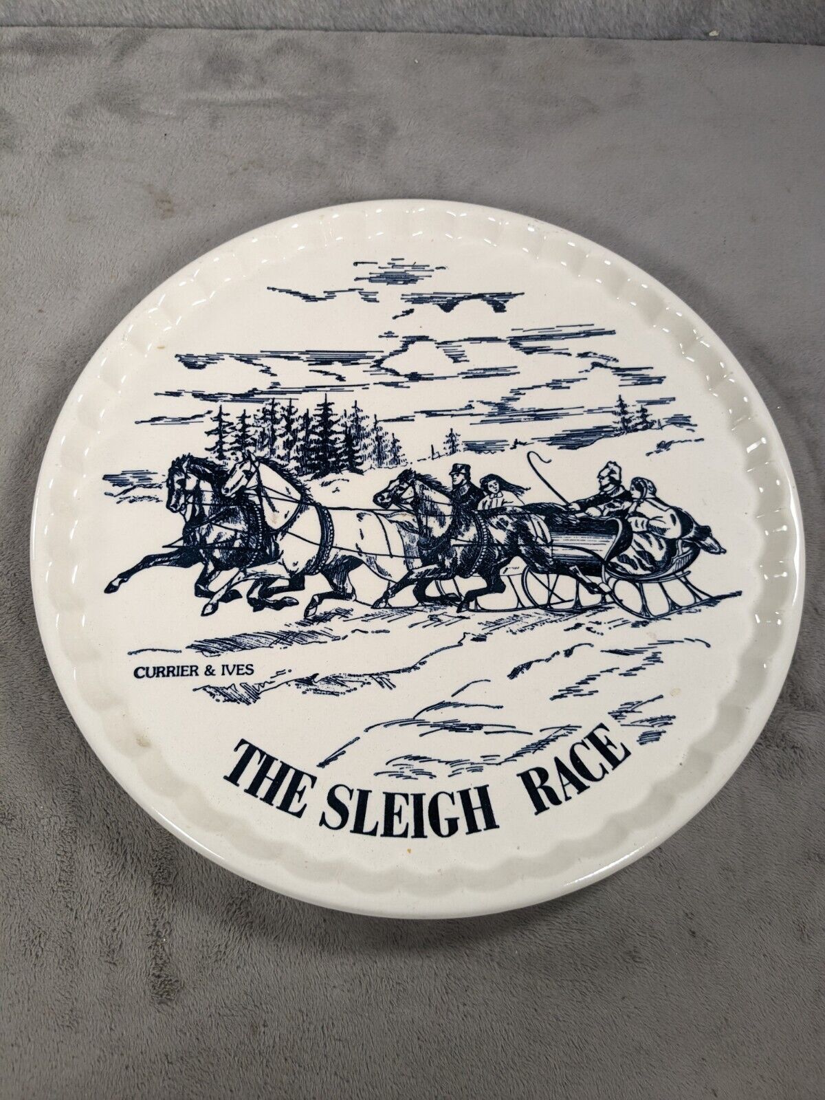 Currier And Ives The Sleigh Race Porcelain Cake Plate Serving Platter Tray