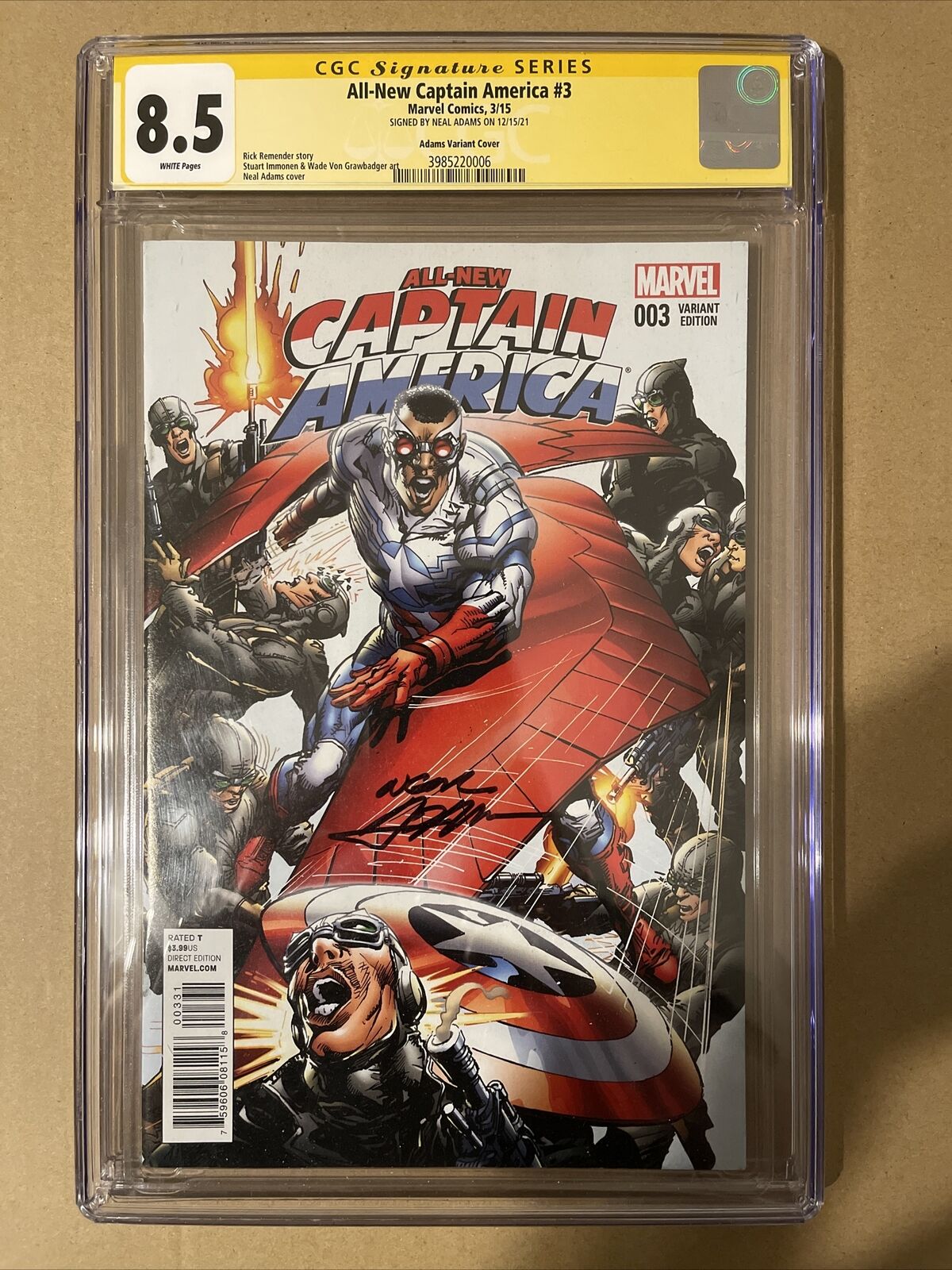 All-New Captain America #3 Adams Variant Cover CGC SS 8.5 Signed By Neal Adams