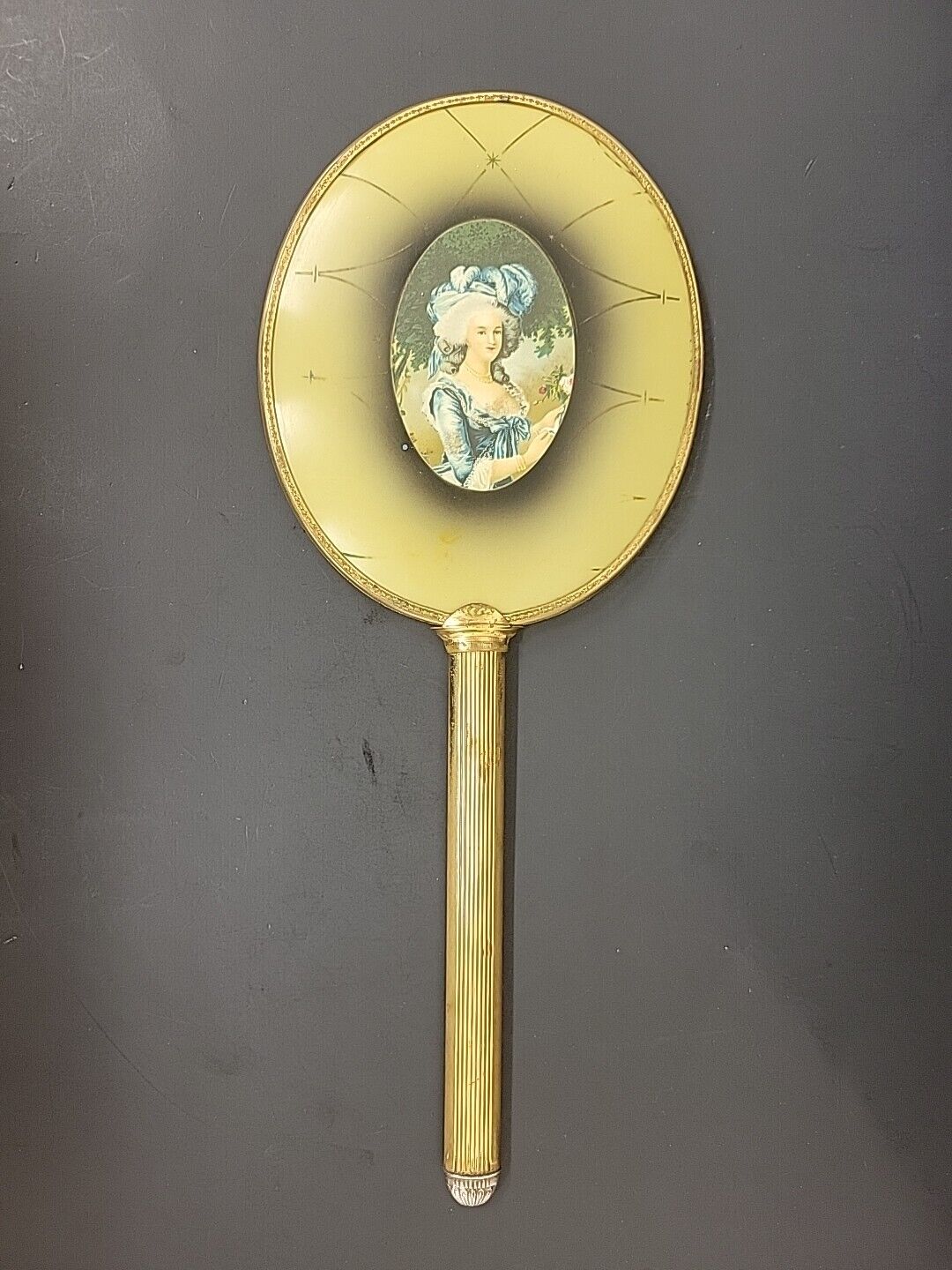 Vintage Brass Vanity Hand Mirror Woman Art Nouveau Victorian