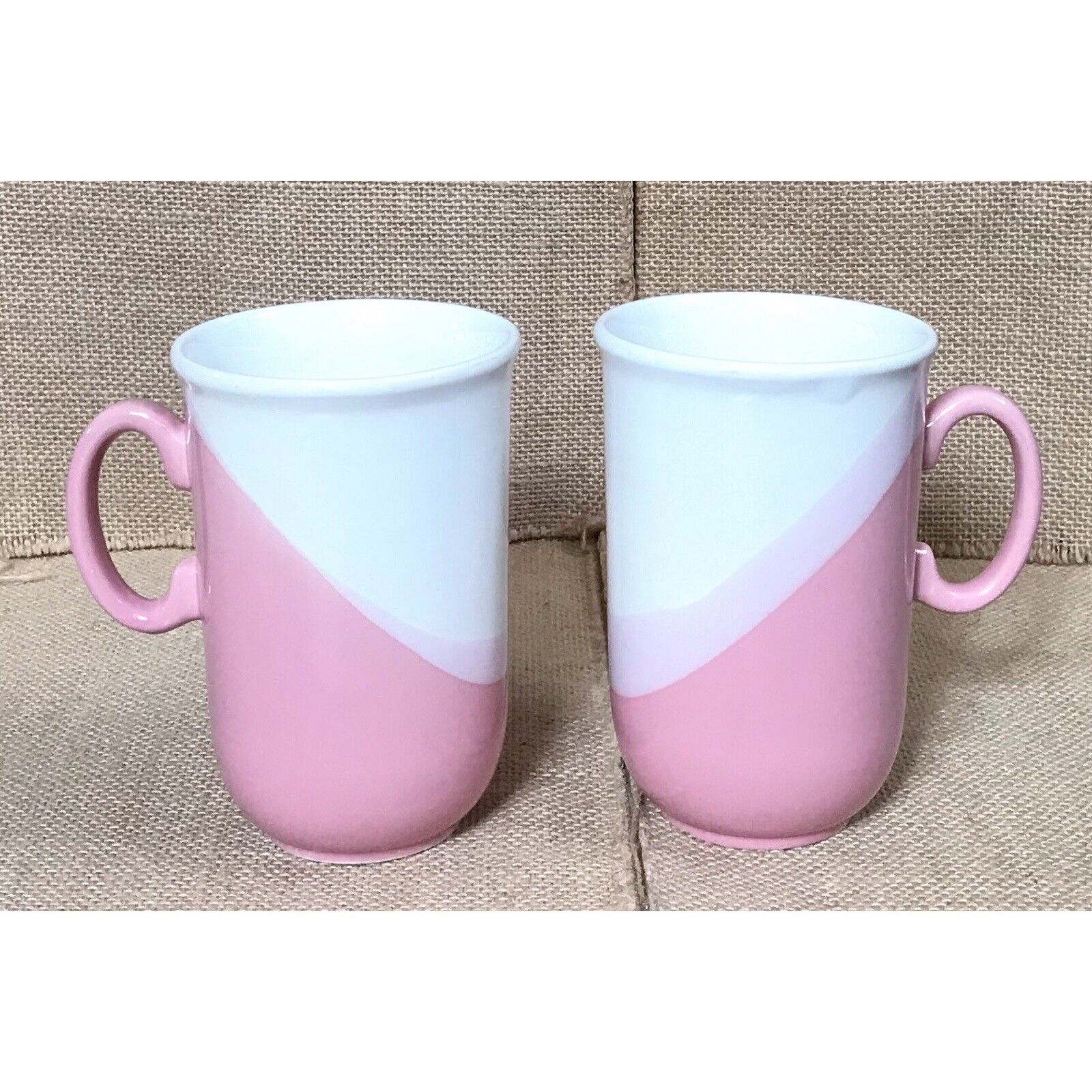 Vintage EIT LTD Pink White Coffee Mugs Cups Set Of Two Made In England MCM
