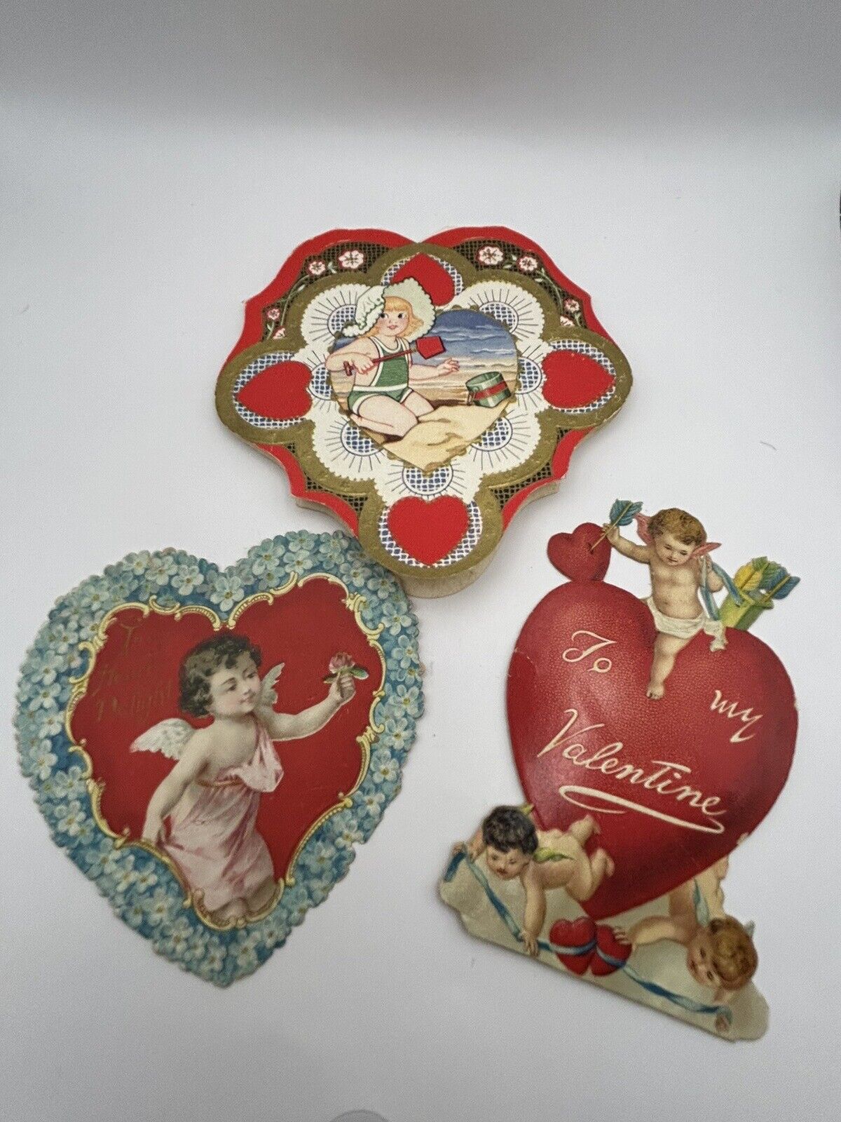 Three Antique Valentine Cards England, USA & Unmarked