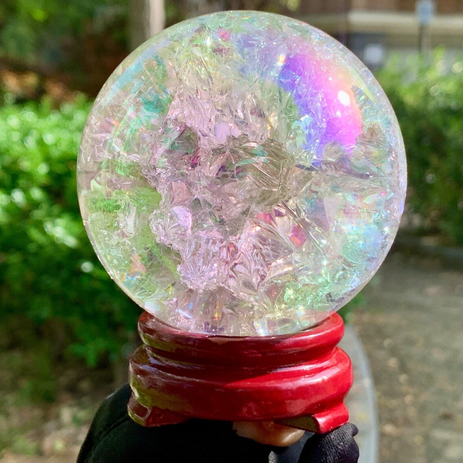 1.39LB  Natural Titanium Rainbow Quartz sphere Crystal ball Healing