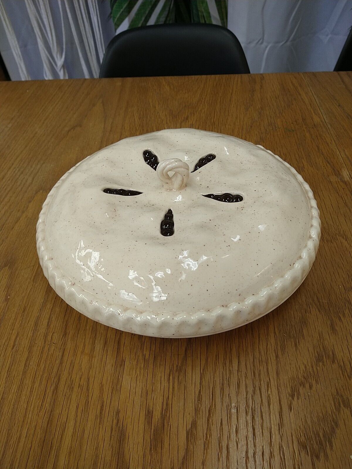 Rare Vintage Ceramic Covered Round Pie Plate Baking Dish Handmade Signed 1978